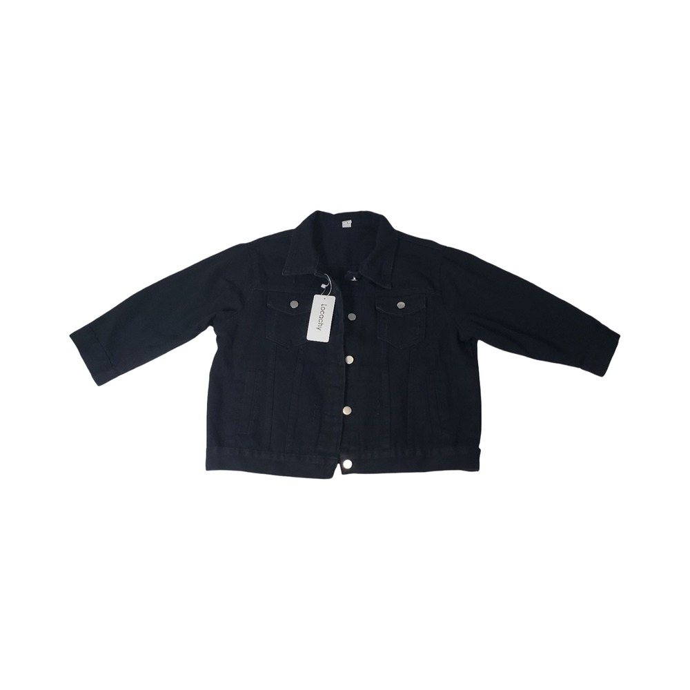 Locachy Black Denim Jacket Womens Large Button Front Trucker Coat New With Tags